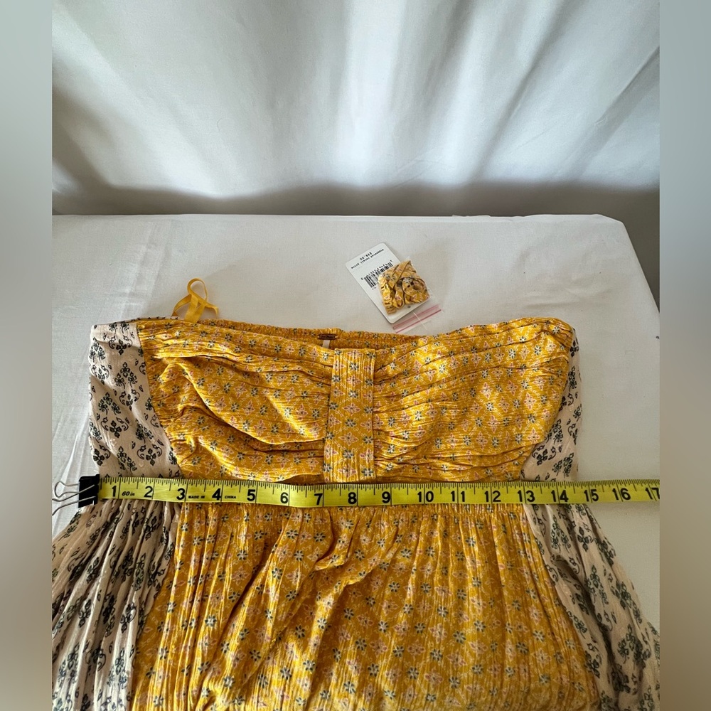 NWT Free People Strapless Ruched Cocktail Dress in Yellow and Green - Picture 9 of 12